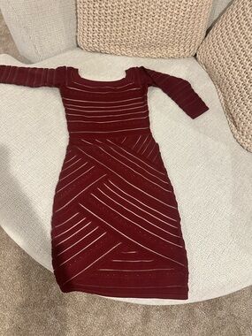 Bailey 44 Maroon Long Sleeve Bandage Dress
